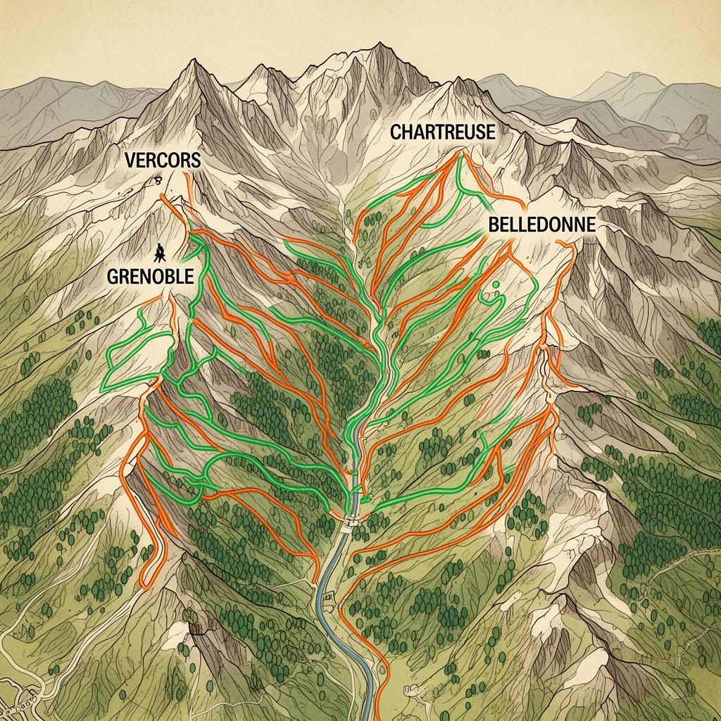 Carte des sentiers de randonnée autour de Grenoble